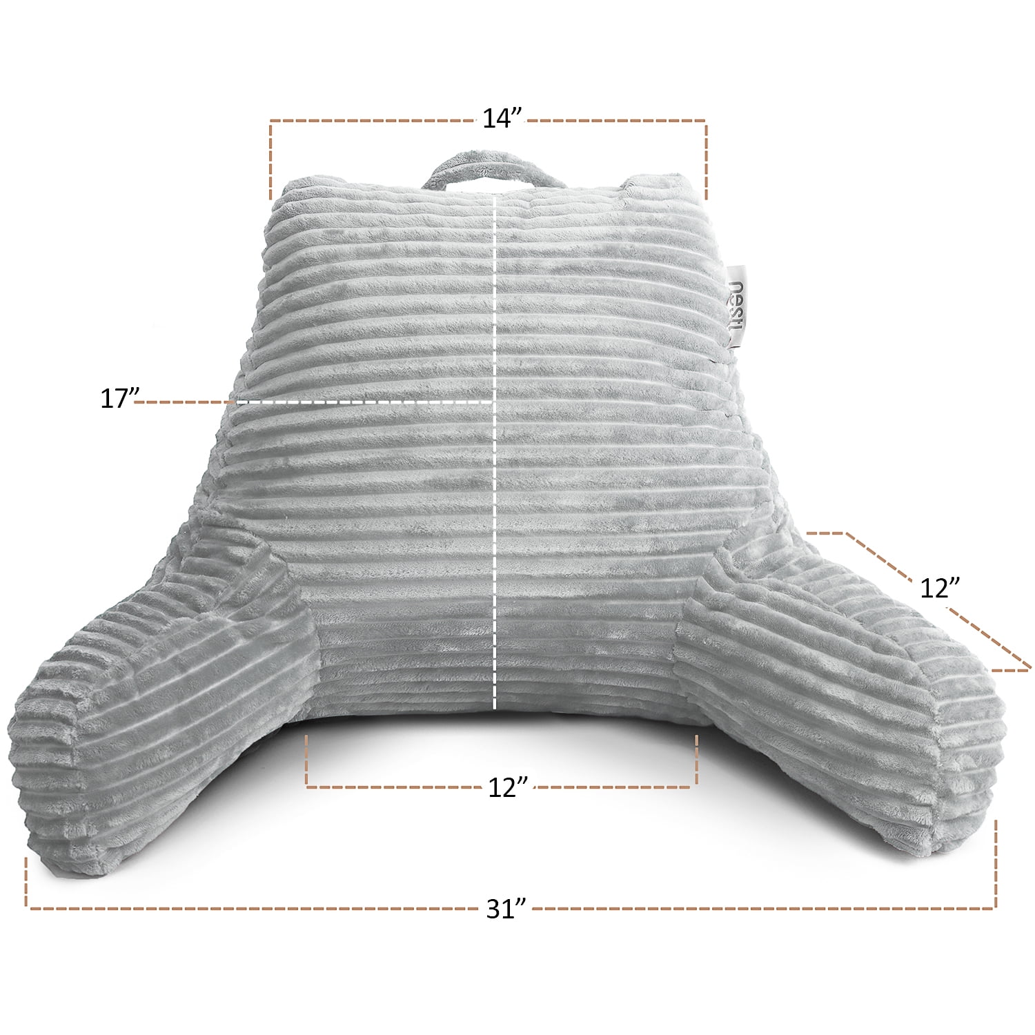 Nestl Backrest Reading Pillow with Blanket, Back Support Pillow with Arms, Shredded Memory Foam Bed Rest Pillow and Throw Blanket,&nbsp;Silver