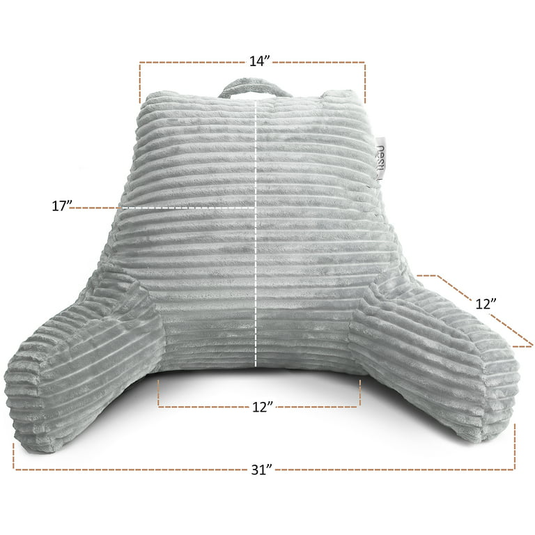Nestl Backrest Reading Pillow, Bed Rest Pillow with Arms, Shredded Memory  Foam Back Support Pillows, Large, Gray 