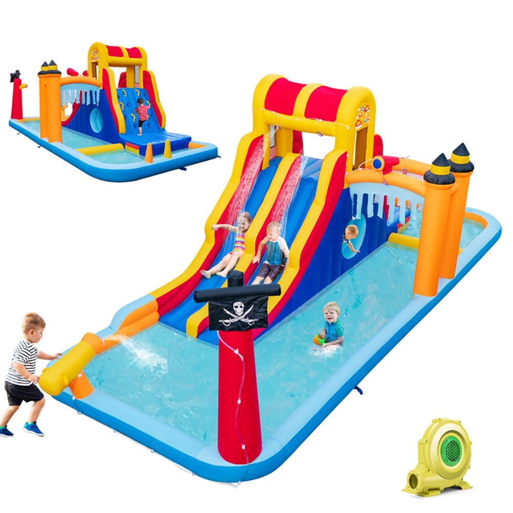 Aimee Lii 6-In-1 Inflatable Water Slide with Dual Slides Climbing Wall and Cave Crawling Game with 950W Blower, Playhouse for Kids Outdoor