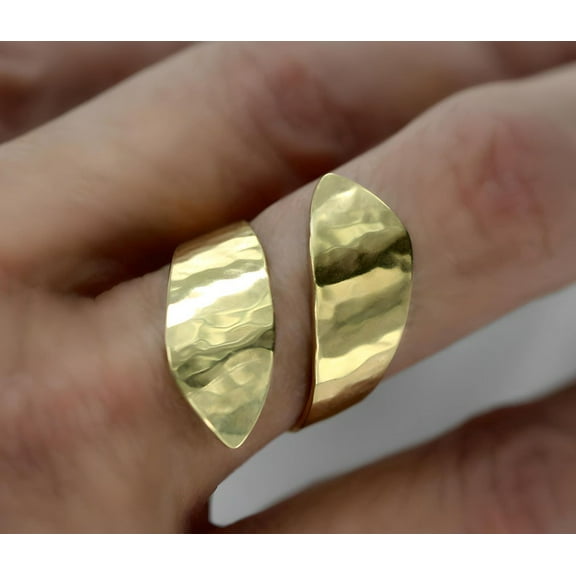 Simple sterling gold plated hammered twisted ring. Modern, minimalist jewelry for her. Adjustable to all sizes. Chunky statement ring