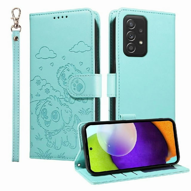 Funda Cartera GANGXUN con Diseño de Perrito en Relieve para Samsung Galaxy A52/A52s , Protección 360° con Ranuras y Correa Desmontable