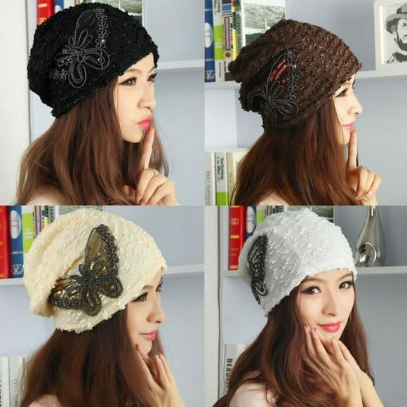 PEZHADA Winter Hats for Women Men,Women's Winter hat Lace Beanie Lady Skullies Turban Cap