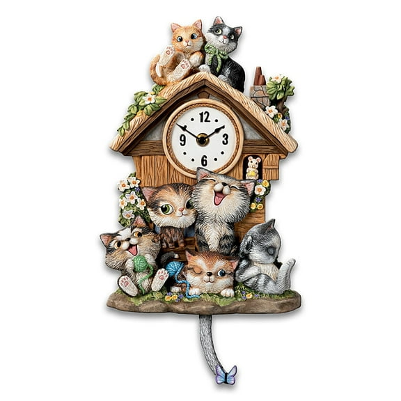 The Bradford Exchange Frolicking Felines Fully Sculpted Hand-Painted Cat-Themed Cuckoo Clock 12-inches