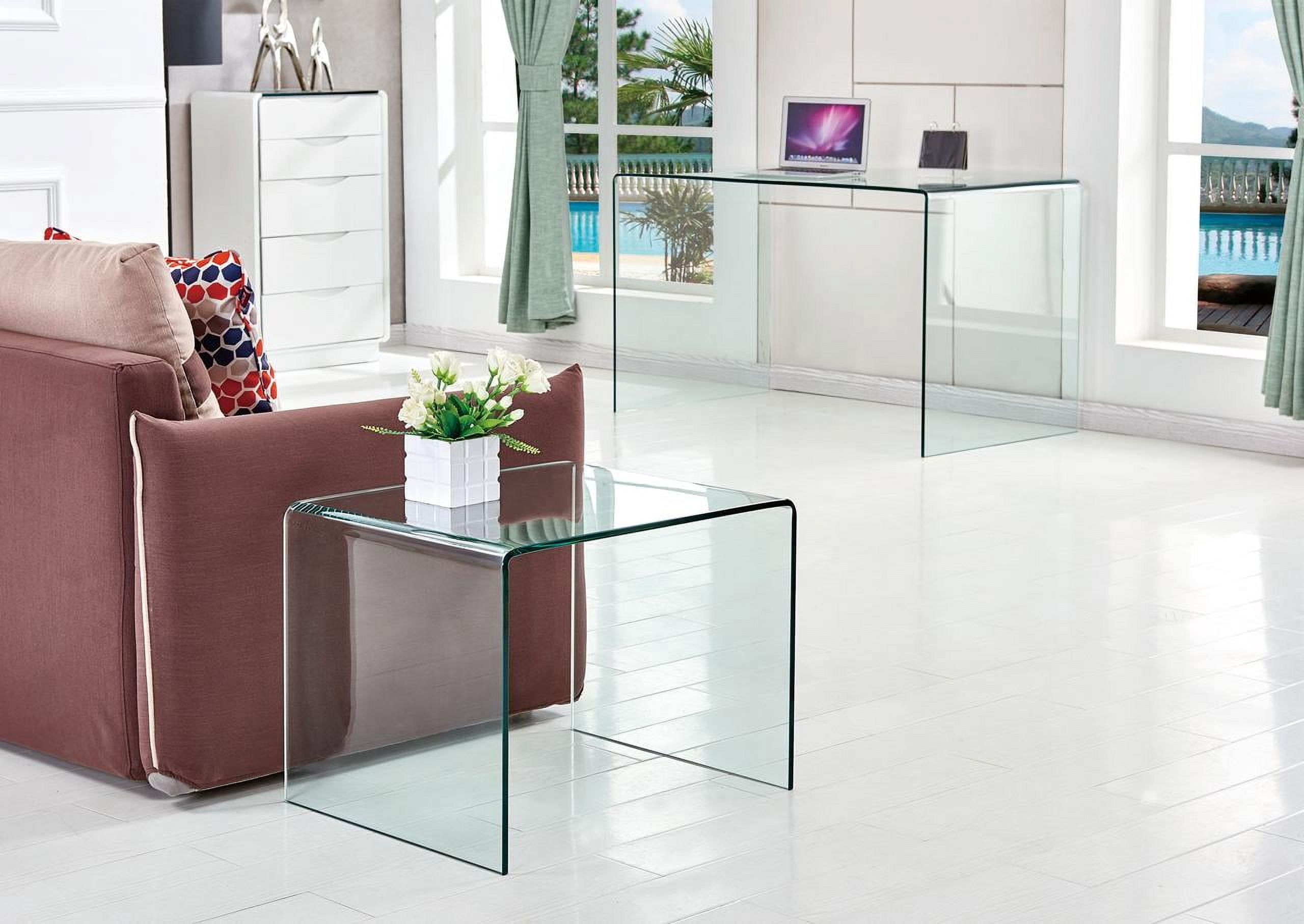 MAYEERTY Transparent End Table,Tempered Clear Bent Glass SideTable