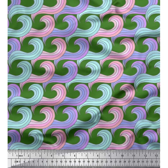 Soimoi Green Viscose Chiffon Fabric Artistic Waves Abstract Fabric Prints By Yard 42 Inch Wide