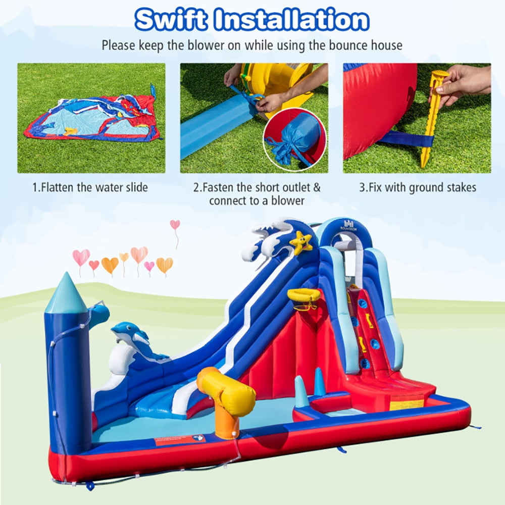 Aimee Lii 6-In-1 Inflatable Water Park with 735W Blower, Bounce House Water Slide