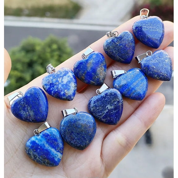 QQTDFG 10pcs Lapis Lazuli Gems stone Heart Pendants Chakra Reiki Healing Amulet-default