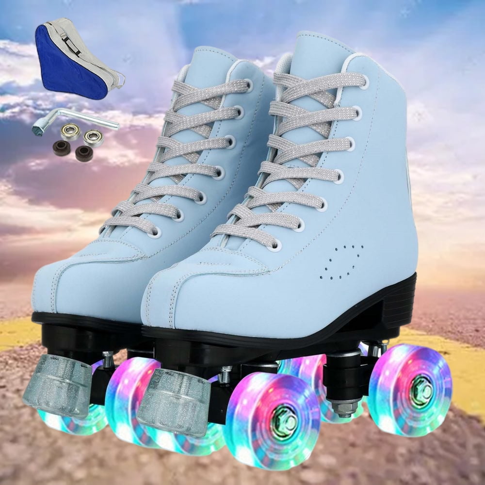 Womens Shiny Roller Skates New Matte Roller Skates Cozy Laceup DoubleRow Quad Skates for