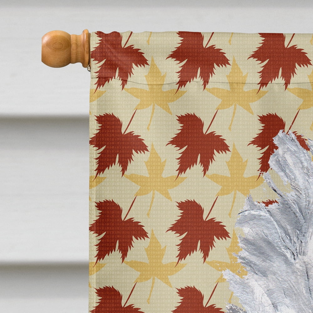White Standard Poodle Fall Leaves House Flag