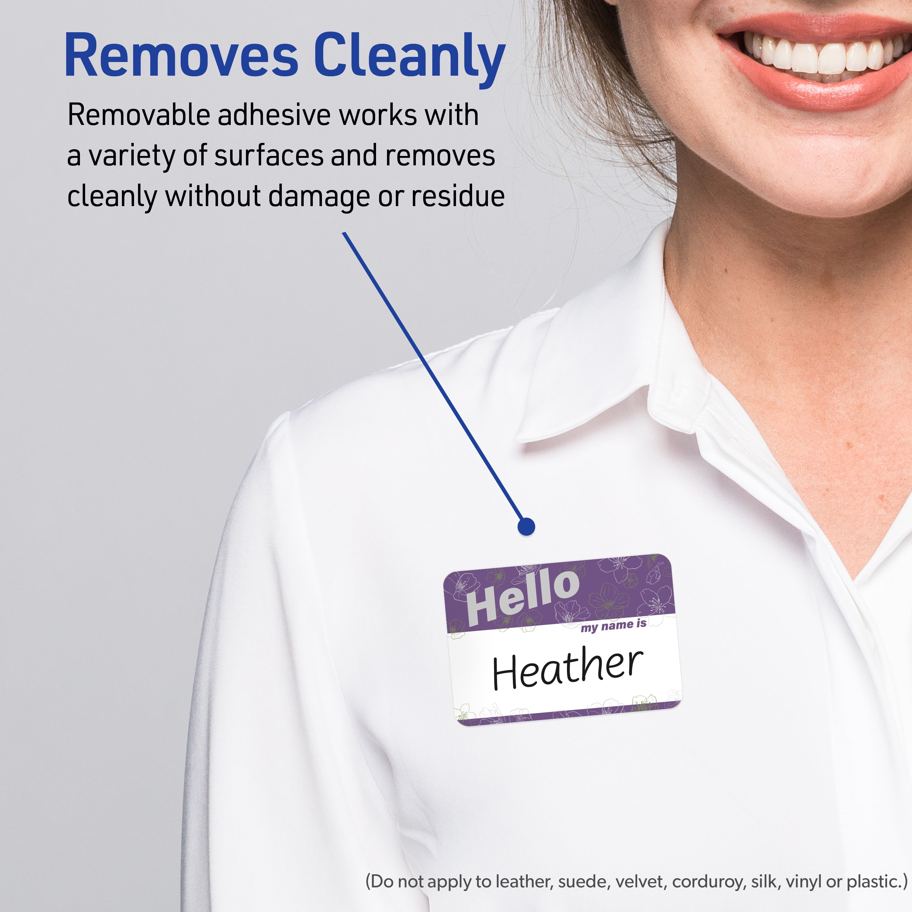 Avery Name Tags, 2-1/3" x 3-3/8", Matte White, Purple & Silver Hello