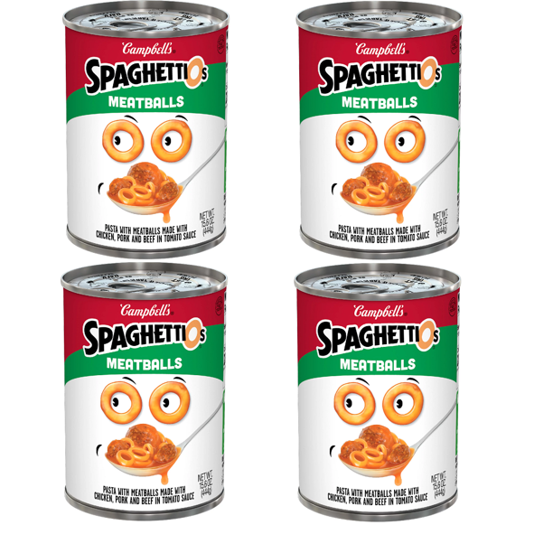 Campbell's SpaghettiOs with Meatballs, Healthy Kids Entree with 11g of  Protein Per 1 Cup and 20% of Daily Vegetables, 15.6 Ounce Can. Pack of 4  cans