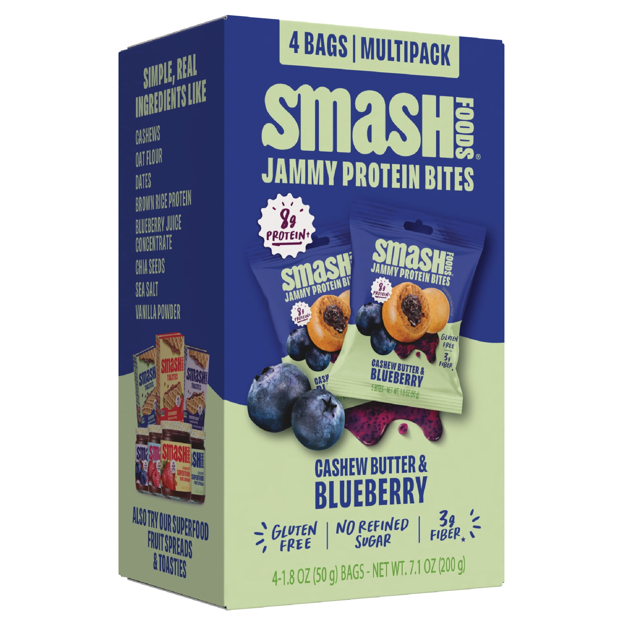 Smash Foods Cashew Butter & Blueberry Jammy Protein Bites, 8g Protein, Gluten-Free, 4 Count