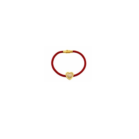 iJewelry2 Gold-plated Sterling Silver Heart Charm Clear Paved CZ Red Cord Macrame Bracelet