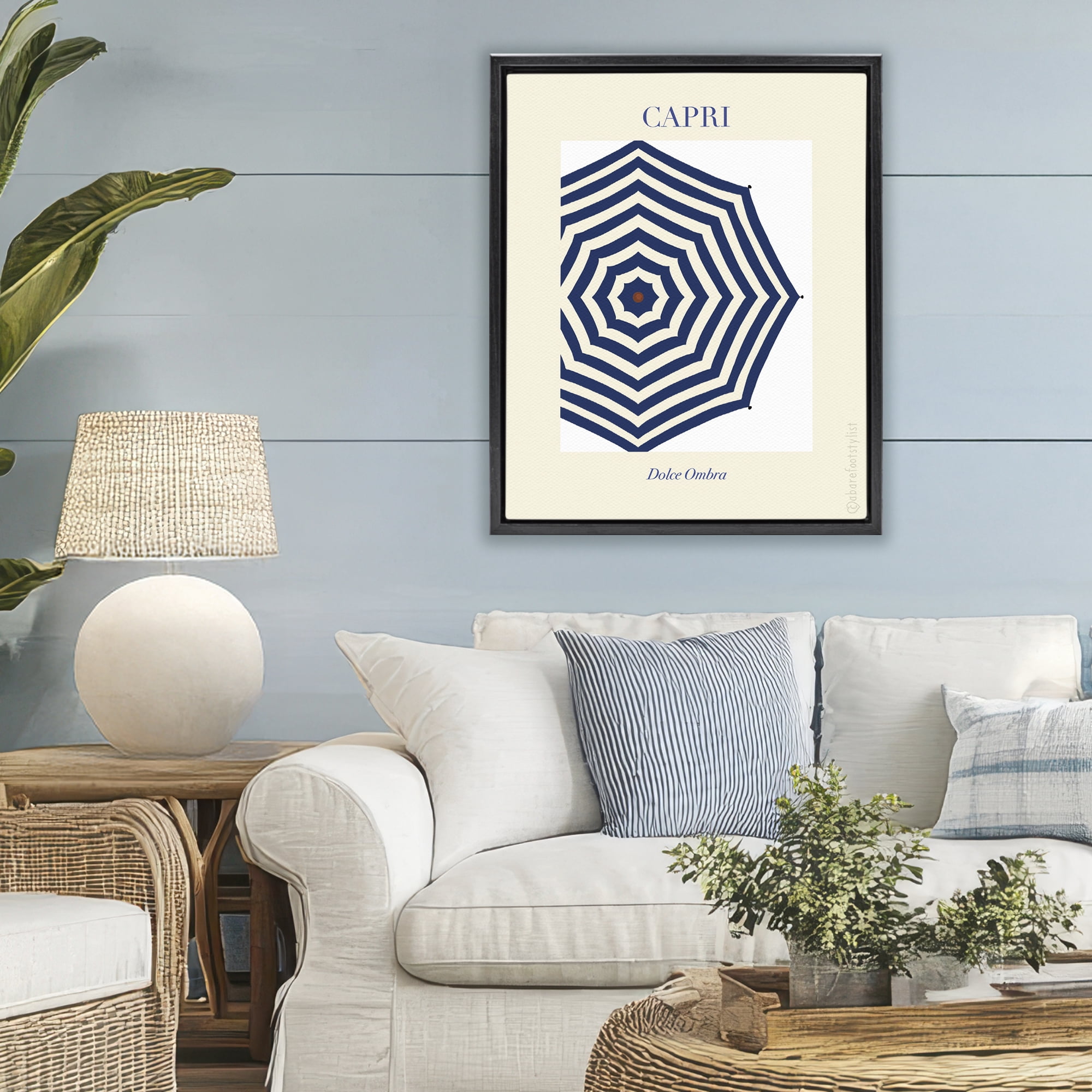 Stupell Industries Capri Striped Umbrella Black Framed Floater Canvas Wall Art, design by A Barefoot Stylist