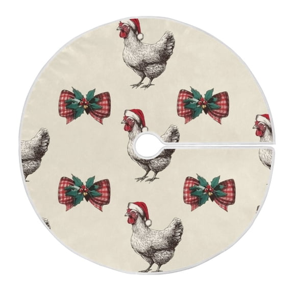 Christmas Tree Skirt 35.4 Inch Bow and Chickens Tree Skirt Christmas Tree Mat Decor for Christmas Party Ornaments Decorations