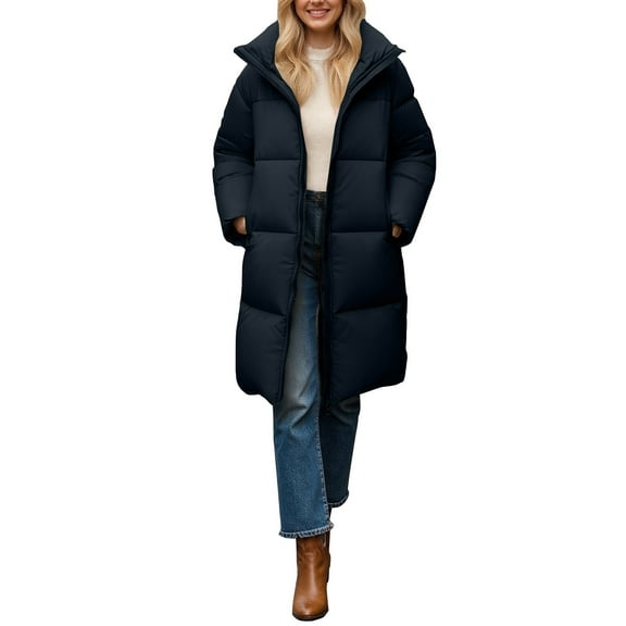 Down Jacket Women, Yigetop Women Winter Warm Quilted Puffer Outerwear Parka Coat Windproof Long Down Hooded Outwear for Women Black L