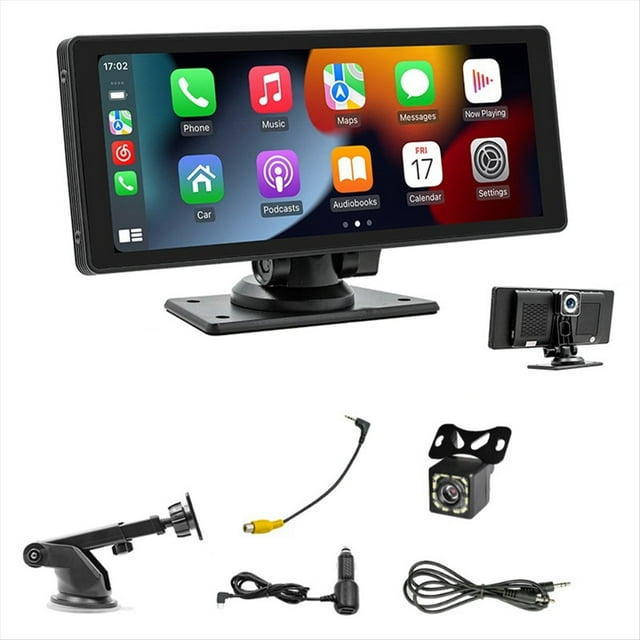 EstéReo InaláMbrico PortáTil para AutomóVil Carplay con CáMara de Tablero - Pantalla IPS HD de 10.26 Pulgadas, Android Auto, CáMara de Respaldo 1080P, Bluetooth