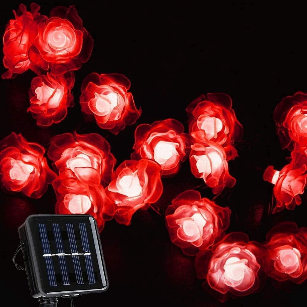 Solar Flower String Lights, 7M 50LED Solar Rose String Lights Flower Fairy String Lights Waterproof with 8 Mode for Garden Outdoor