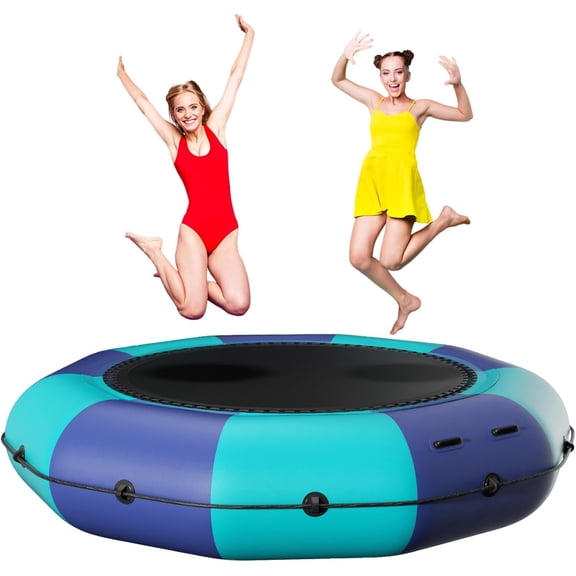 EAYSG Water Trampoline, Portable Inflatable Trampoline with 500W Electric Inflator & Rope Ladder, 12Ft Recreational Water Bouncer, Floating Trampoline for Pool Lake Water Sports