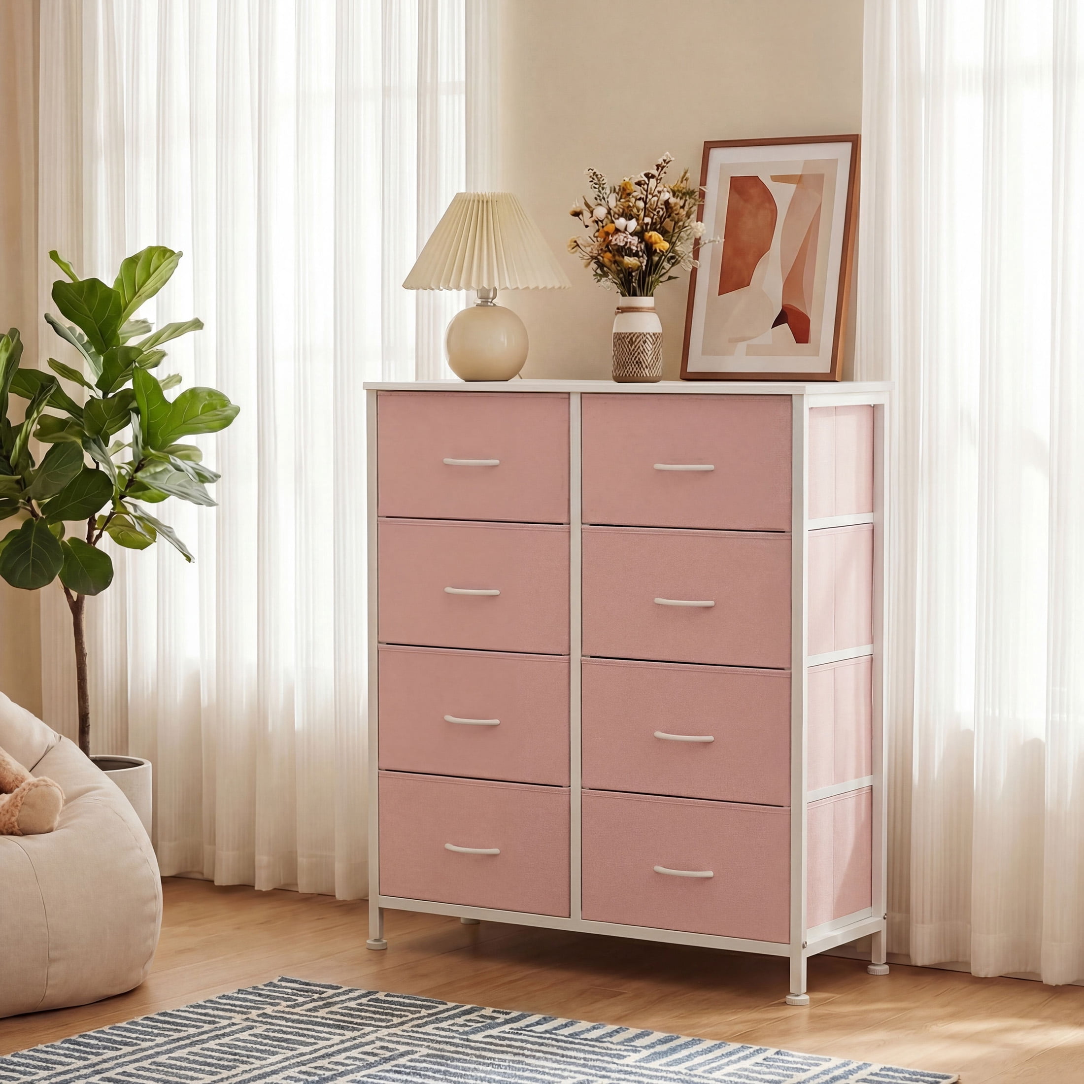 CONCETTA 8-Drawer Fabric Dresser Storage Chest for Bedroom, Closet, Entryway, Storage Furniture for Adults, Pink