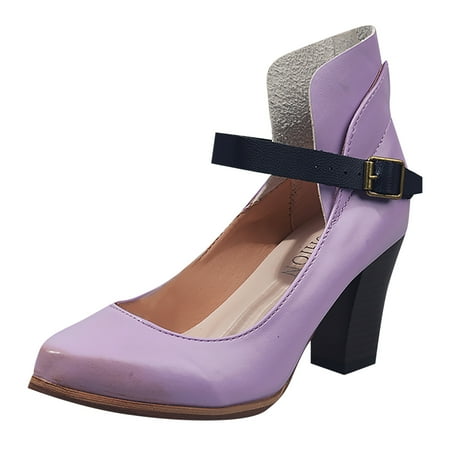 

Inkach Womens Single Shoes High Heel Buckle Square Heel Patchwork Pump Sandals