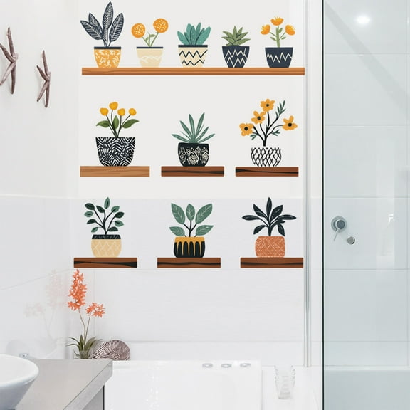Boho Potted Plants on Shelves Wall Stickers for Living Room Tropical Plant Leaves Wall Decals Removable Peel and Stick Wall Art Home Decor Decoration for Bedroom Bathroom Classroom Library