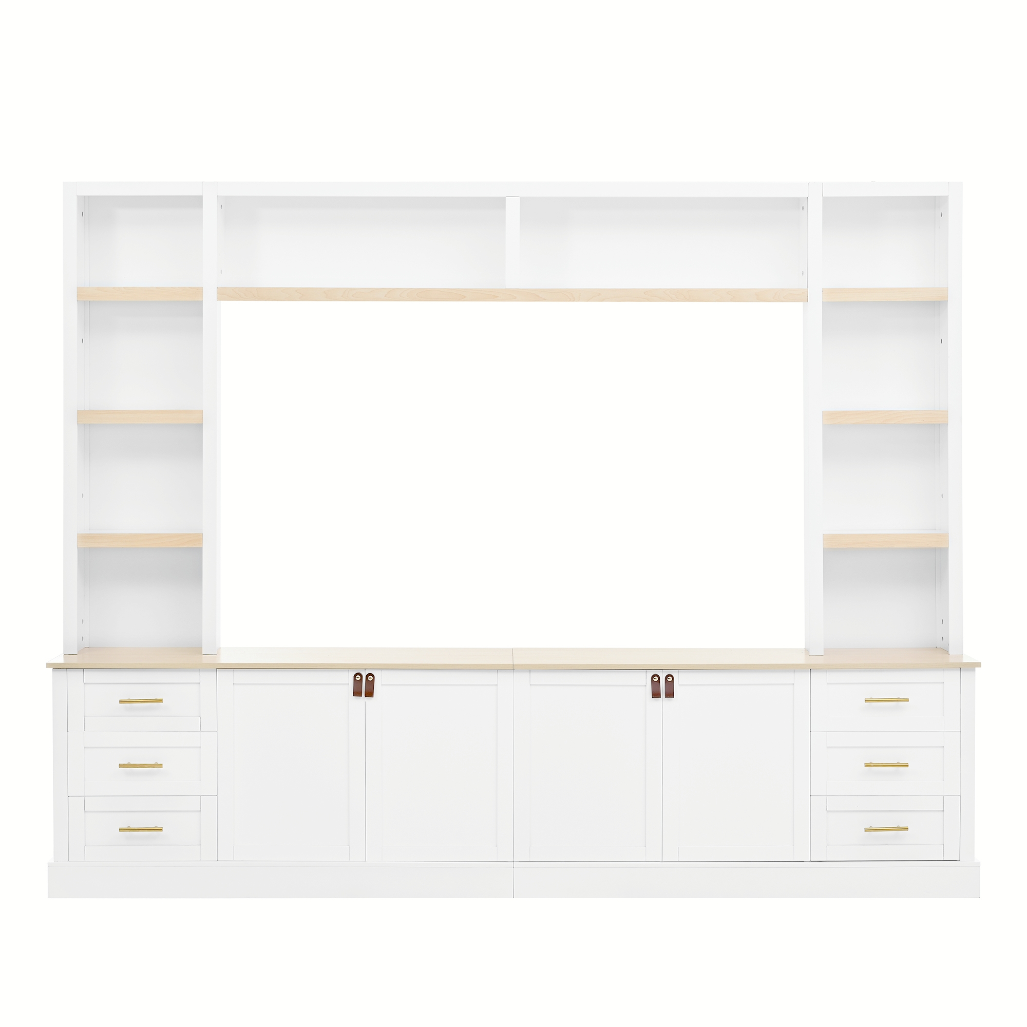 Harper & Bright Designs Farmhouse Wall Unit Entertainment Center 4-Piece with Bookshelves, Media Console with Adjustable Shelves, Large TV Stand with Storage for 75" TV, White