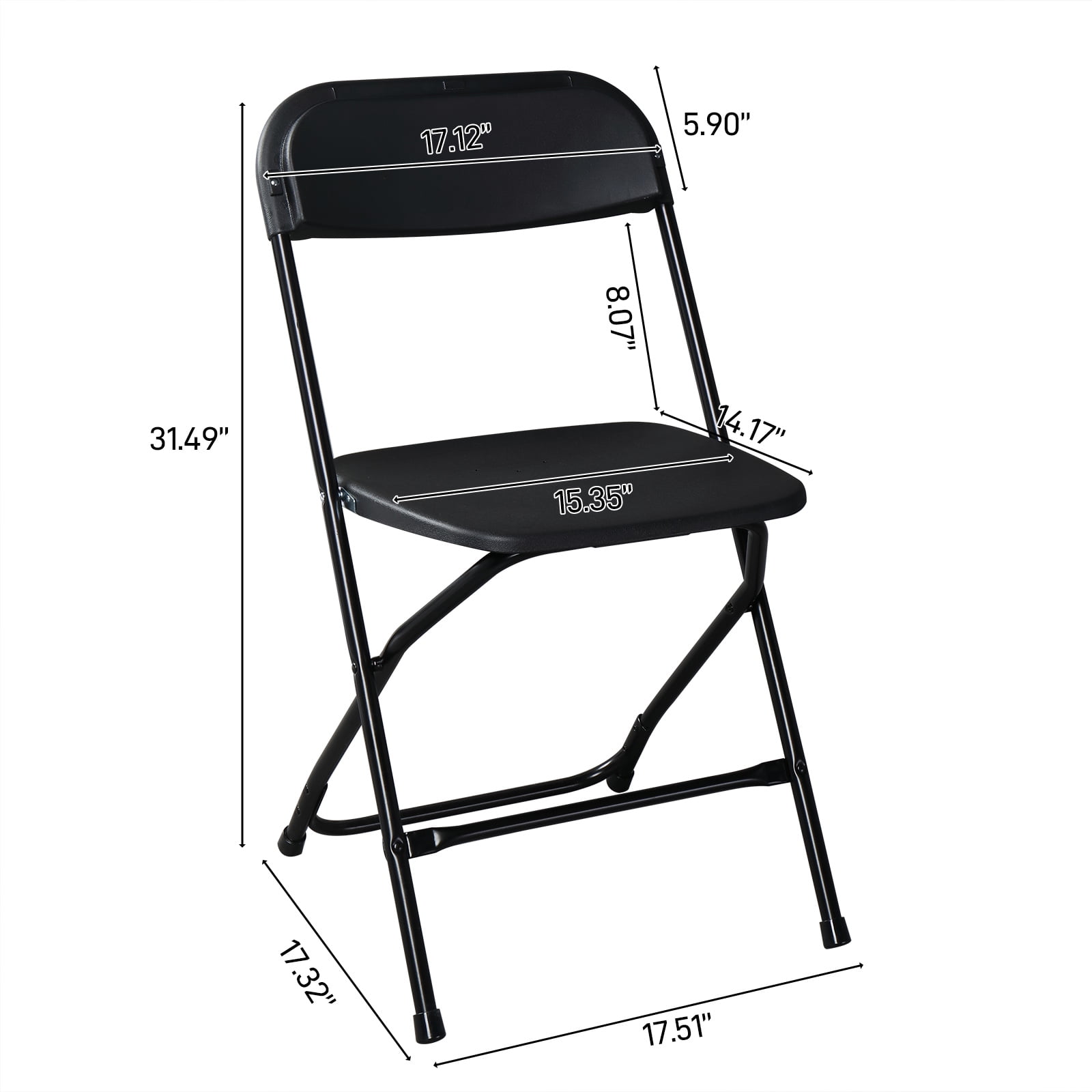Astoutdoor Plastic Folding Chairs, Set of 10, Black, 17.72 x 18.90 x 31.50 in, 350 lb Capacity