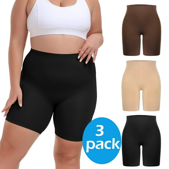 3 Packs Women's Plus Size Slip Shorts XL-4XL High Waisted Smooth Breathable Slip Short Under Dresses