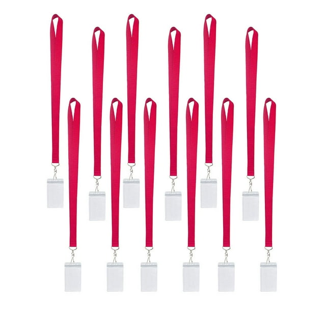 facefd 12 Pcs Porte-Cartes d'Identité de Travail Portable Badge Étudiant Lanière de Cou Crochet à Pression Étui Étiquette de Nom Protection Rouge