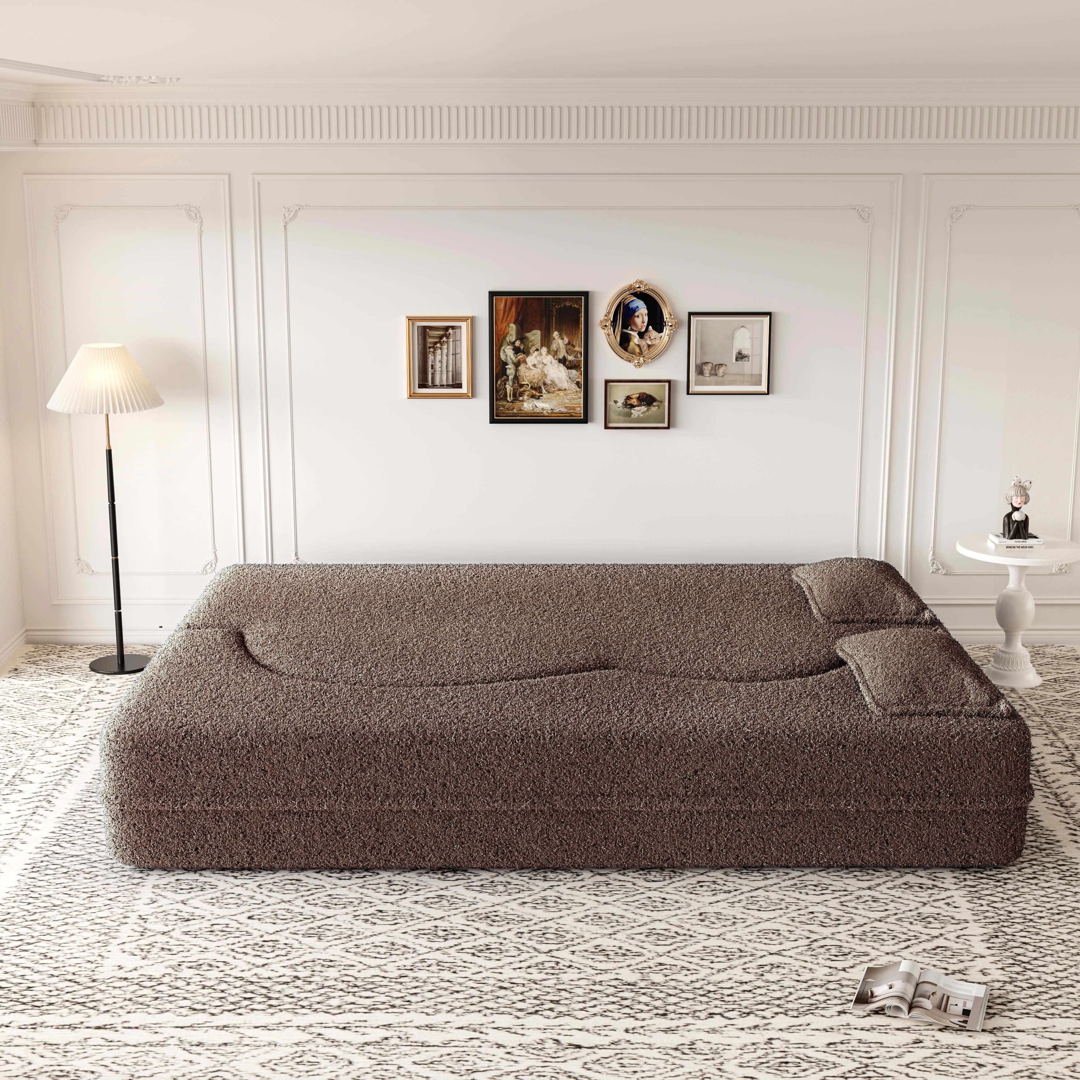 MAYEERTY Sherpa Floor Sofa Bed, Full Size Foldable Foam Sleeper Mattress with 2 Pillows, Zero Assembly Space Saving Guest Bed