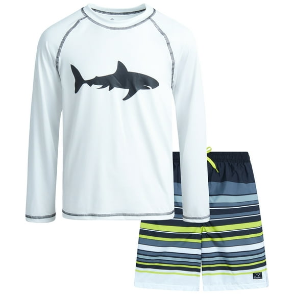 Big Chill Boys Swim Set - Boys Rash Guard Swim Set - UPF 50  Rash Guard Long Sleeve Swim Shirt Board Short Swim Trunks (5-14)
