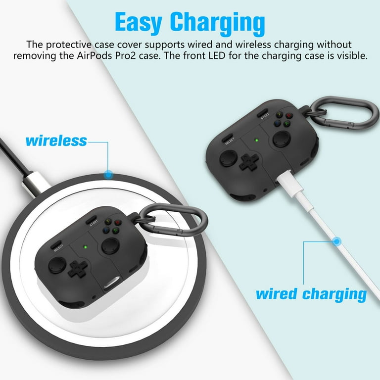 Protective Case For AirPods Pro 2 Shockproof Classic Handheld Game Console Design with Key Chain Compatible For Magsafe Charging Black