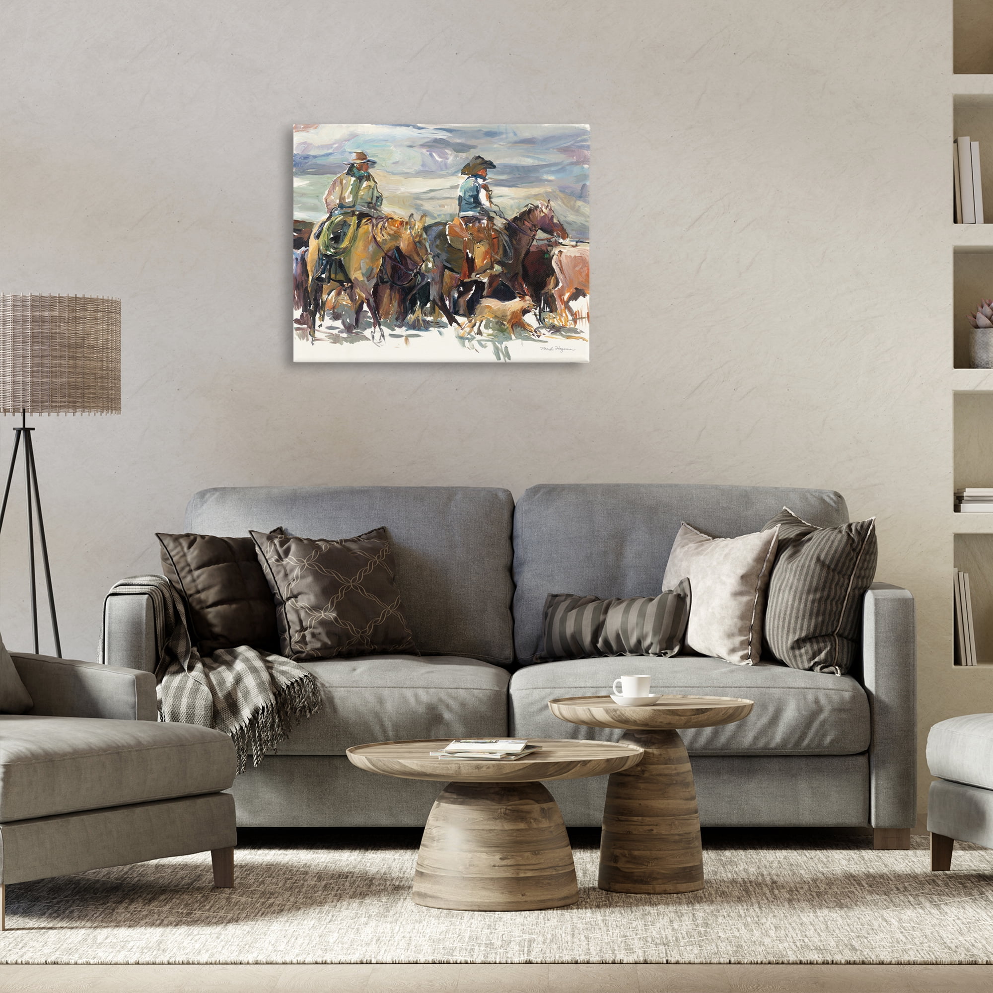 Stupell Industries The Roundup Western Painting Animals Painting Wrapped Canvas Art Print Wall Art, 30 x 24