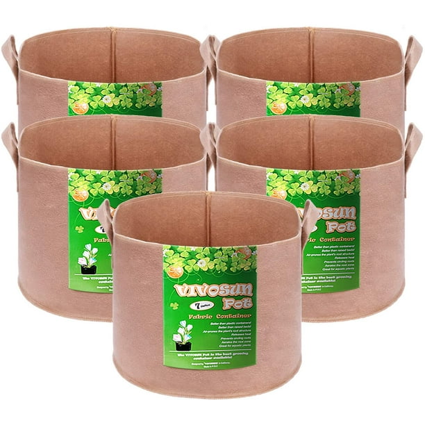 VIVOSUN 5Pack 25 Gallon Brown Grow Bag, Fabric Pot with Handles for