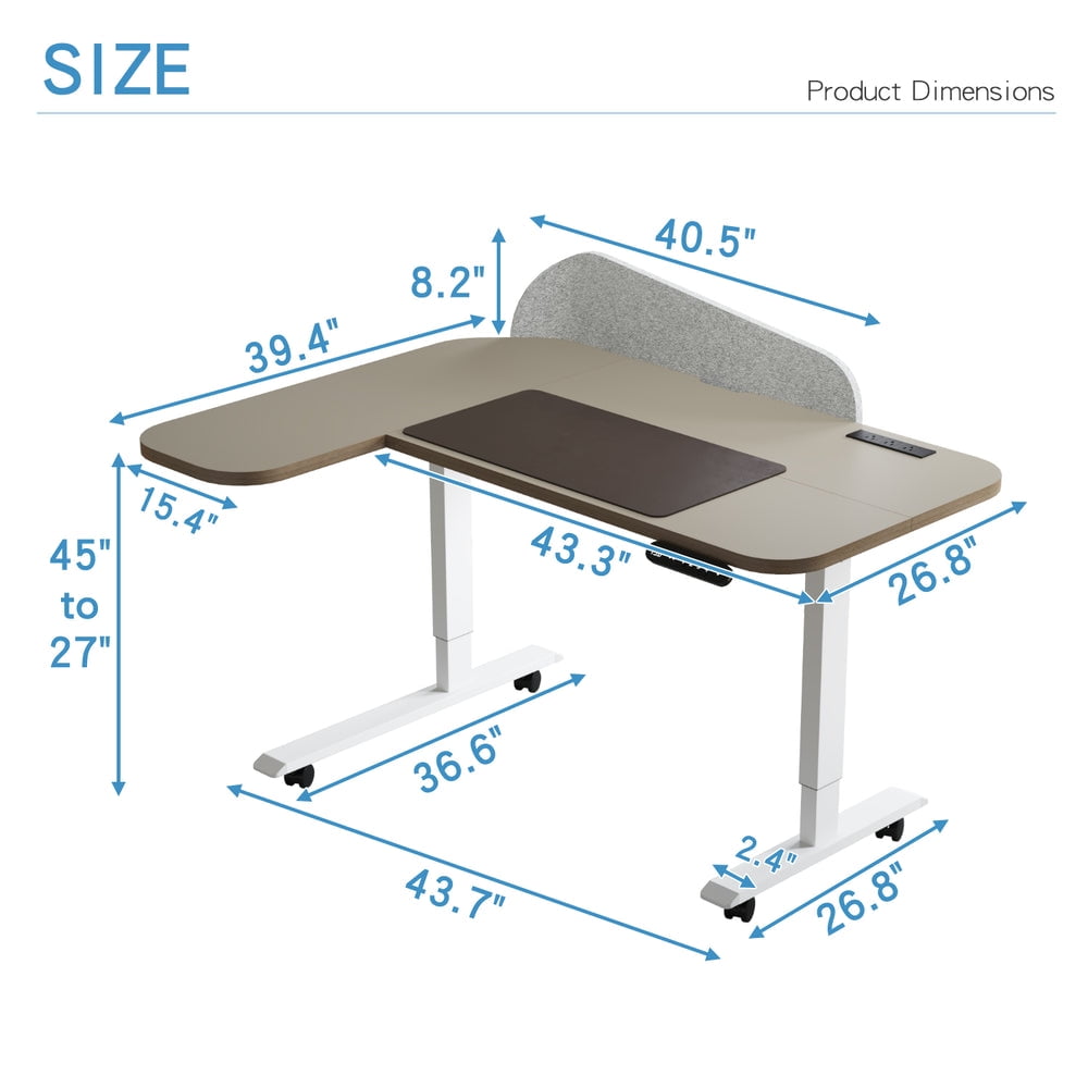 Aukfa 59" L-Shaped Electric Standing Desk,Height Adjustable Sit Stand Desk with Power Strip,Privacy Screen & Memory Controller,Khaki
