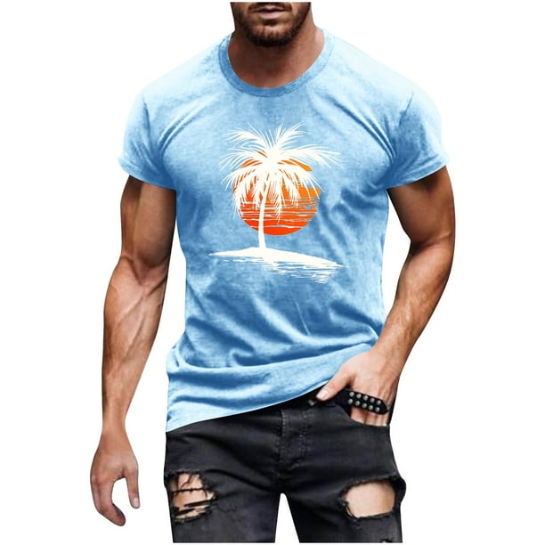 Hombres Pantalones Cortos de Manga Corta Impresa Casual Cuello Redondo Superior, Camisa de Moda para el Verano Y la Primavera