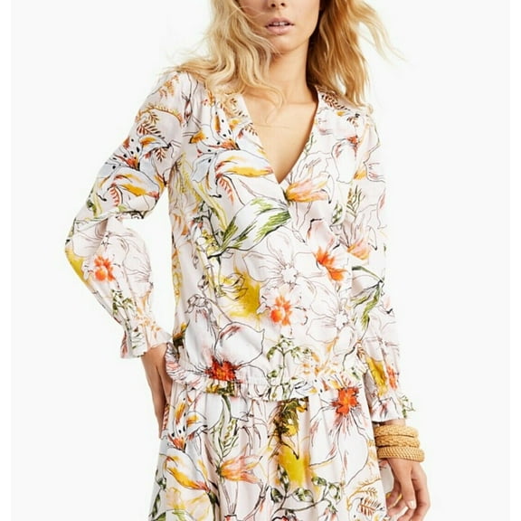 INC International Concepts Women's Puff-Sleeve Surplice Blouse Plus Size 0X