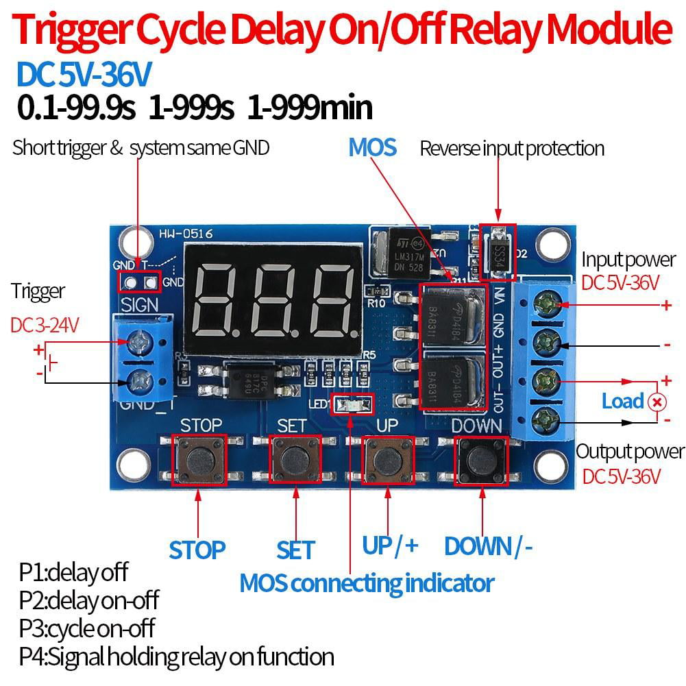DC 12 V DEL Display Trigger Cycle Delay Relay Timer Control On/Off Switch Module 