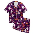 thumbnail image 6 of Women Halloween Printed Lapel Button Short Sleeve Shorts Pajama Set 2PC Home Set Matching Sets, 6 of 6