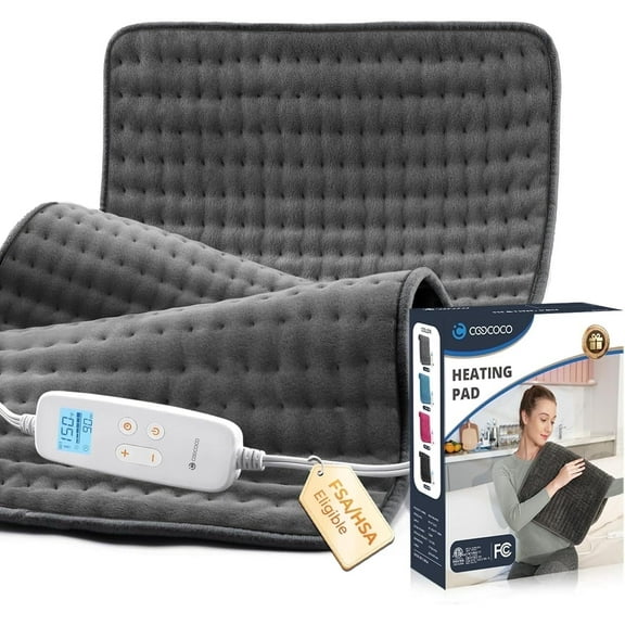 Coococo 33"x17" Large Electric Heating Pad for Back Neck Shoulders Muscle Pain, Cramps Relief with Auto Shut off, 3 Timer, 6 Temp Controller, Gifts