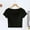 Black, variant on Women's Short Sleeve Square Neck Crop Top with Built in Bra Summer Cropped Tees Solid Color Lightweight Blouse White S