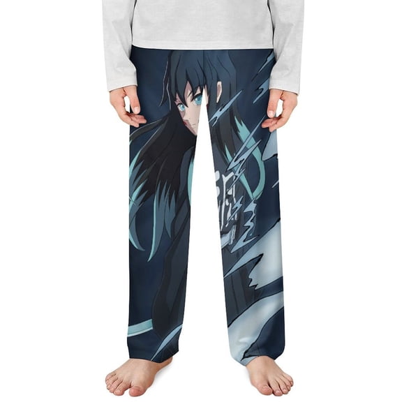 Demon Slayer Muichiro Tokito Pajama Pants Long Sleep Pants Soft Elastic Waist PJ Bottoms Lounge Pants