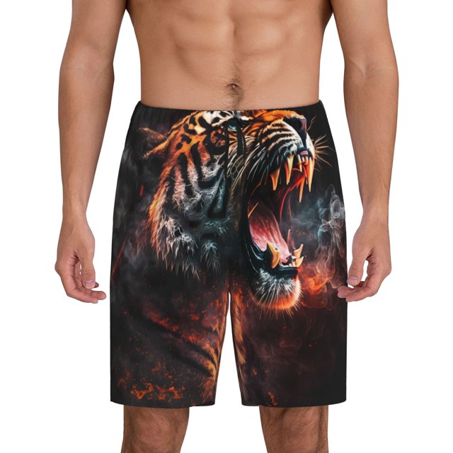 Fotbe Cool Tiger Pantalones Cortos de Pijama para Hombre, Ropa de Dormir, Pantalones de Pijama Cortos para Hombre-3X-Large