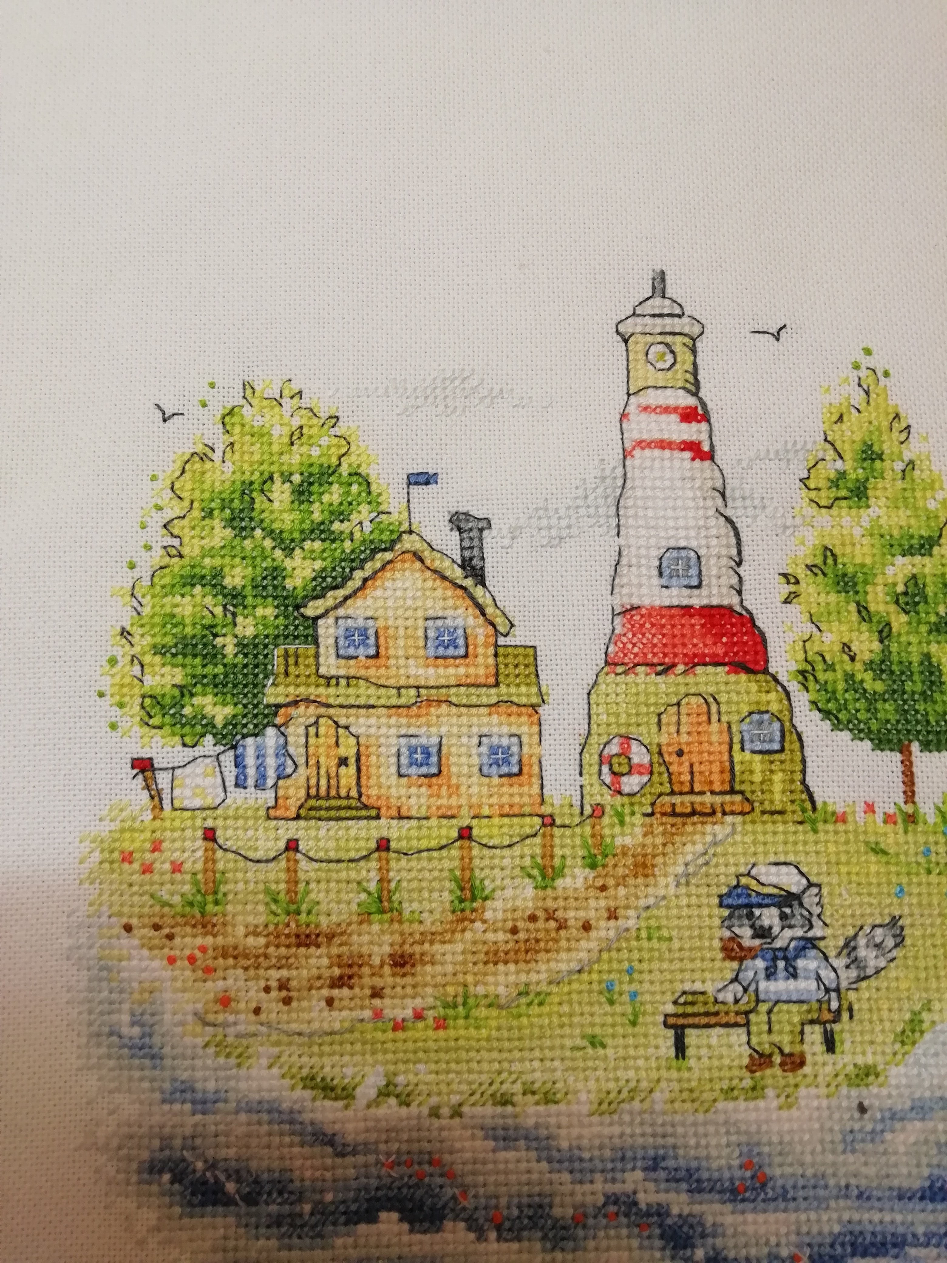 Counted Cross-Stitch Kit Lighthouse Keeper RZ-34 Needlework Easy Small Forest House By NeoCraft Green Blue Canvas Cotton