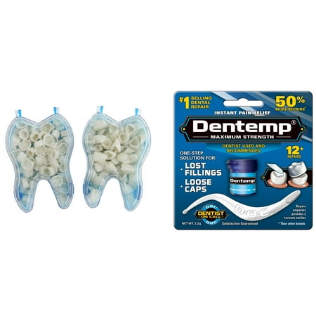 100 PCS Mixed Dental Temporary Crown Kit Anterior Front & Molar Posterior + Dentemp Maximum Strength Dental Temporary Cement Loose Caps (Best Dental Cement For Crowns)