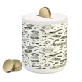 thumbnail image 1 of Hipster Piggy Bank, Hand Drawn Nostalgic Fun Dance Disco Theme Various Musical Instruments, Ceramic Coin Bank Money Box for Cash Saving, 3.6" X 3.2", Olive Green and White, by Ambesonne, 1 of 4