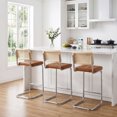 thumbnail image 3 of Zesthouse 30″ Rattan Bar Stools Set of 2, Faux Leather Bar Height Island Chairs with Cane Back, Mid Century Modern Cantilevered Design Barstools for Kitchen Island, Brown, 3 of 10