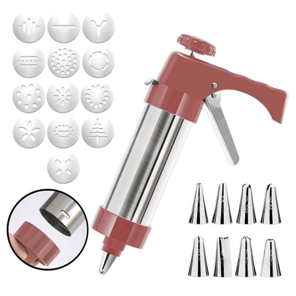 Stainless Steel Cookies Press, 2026 Cookies Press for Baking,Cookie Press Kit with 8 Icing Tips and 13 Cookie Discs for Kitchen DIY Baking,for Women Gift Red