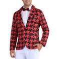 thumbnail image 4 of INSPIRE CHIC Men's Blazers Houndstooth Plaid  Contrast Color Slim Fit One Button Sports Coat S Red, 4 of 6